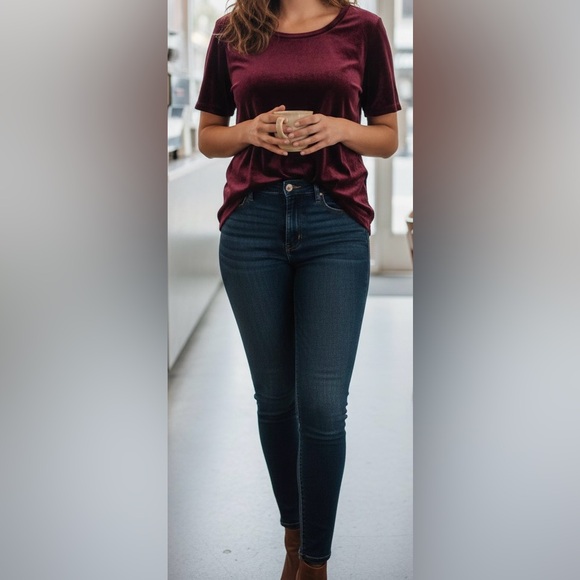 Old Navy Tops - Old Navy Velvet Short Sleeve Top in Burgundy